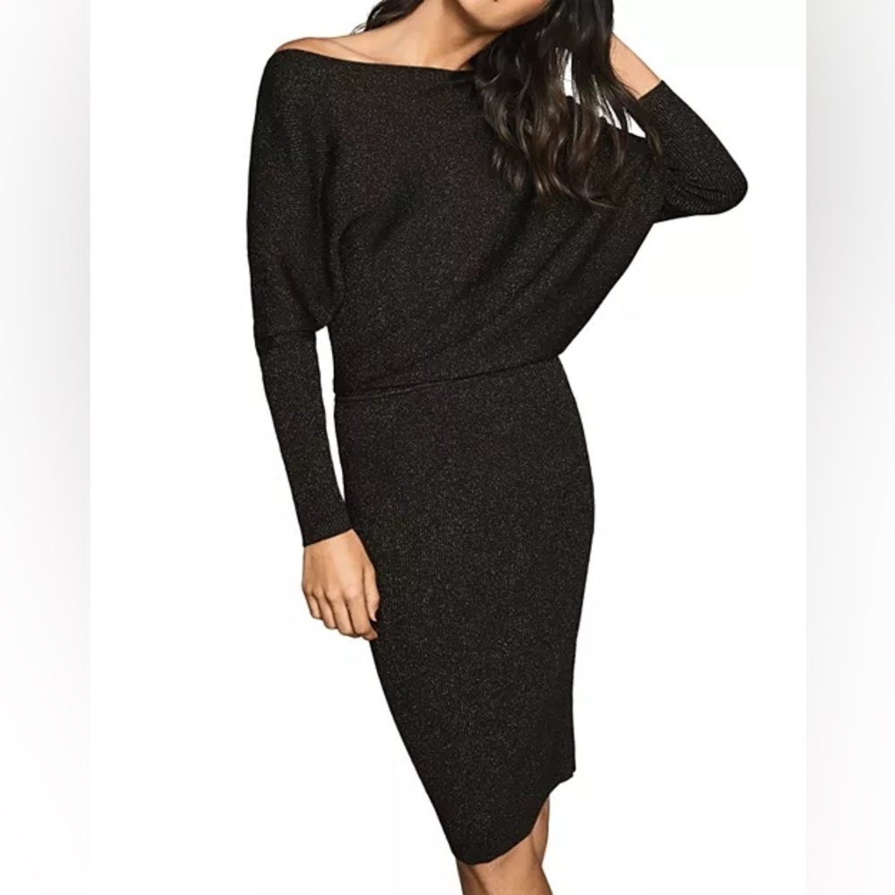REISS Vera Metallic Draped One-Shoulder Knit Dress